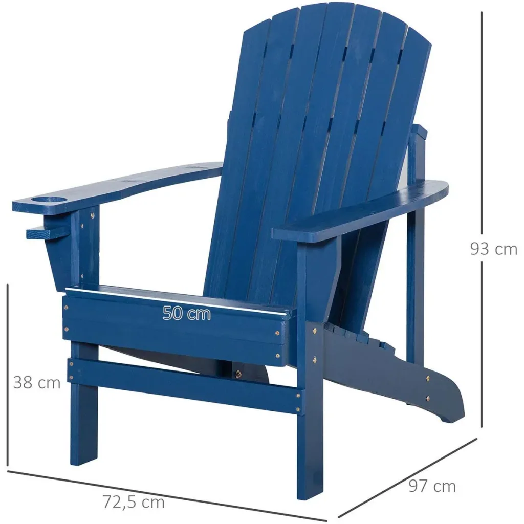 Garden chair with cup holder - wood - blue - 97 x 72.5 x 93 cm