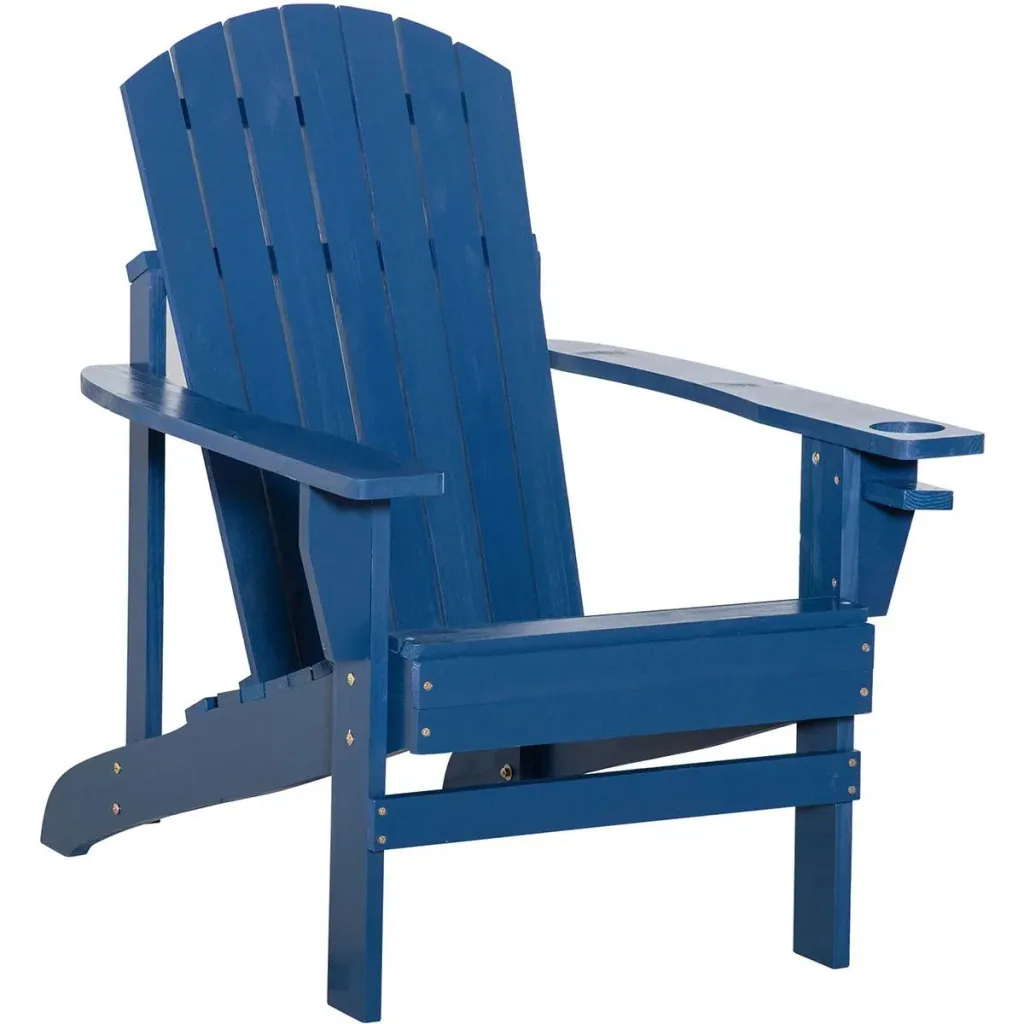 Garden chair with cup holder - wood - blue - 97 x 72.5 x 93 cm
