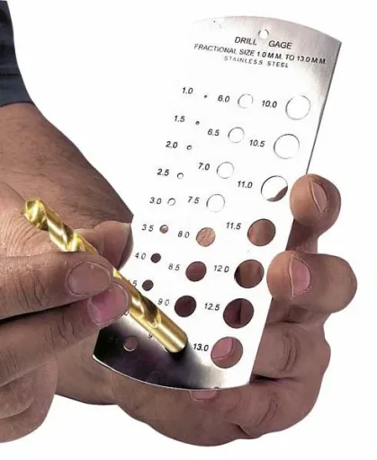 Twist drill measuring template, drilling template