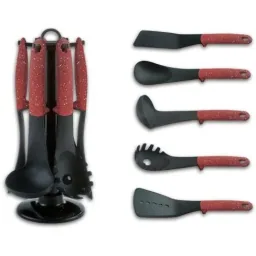 7-piece kitchen utensil set - red - serving spoon, spatula, spatula spoon, ladle, spatula, slotted spoon