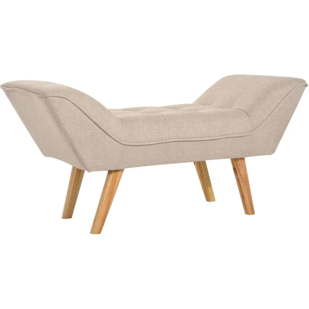 Upholstered bench retro bench linen wooden feet beige