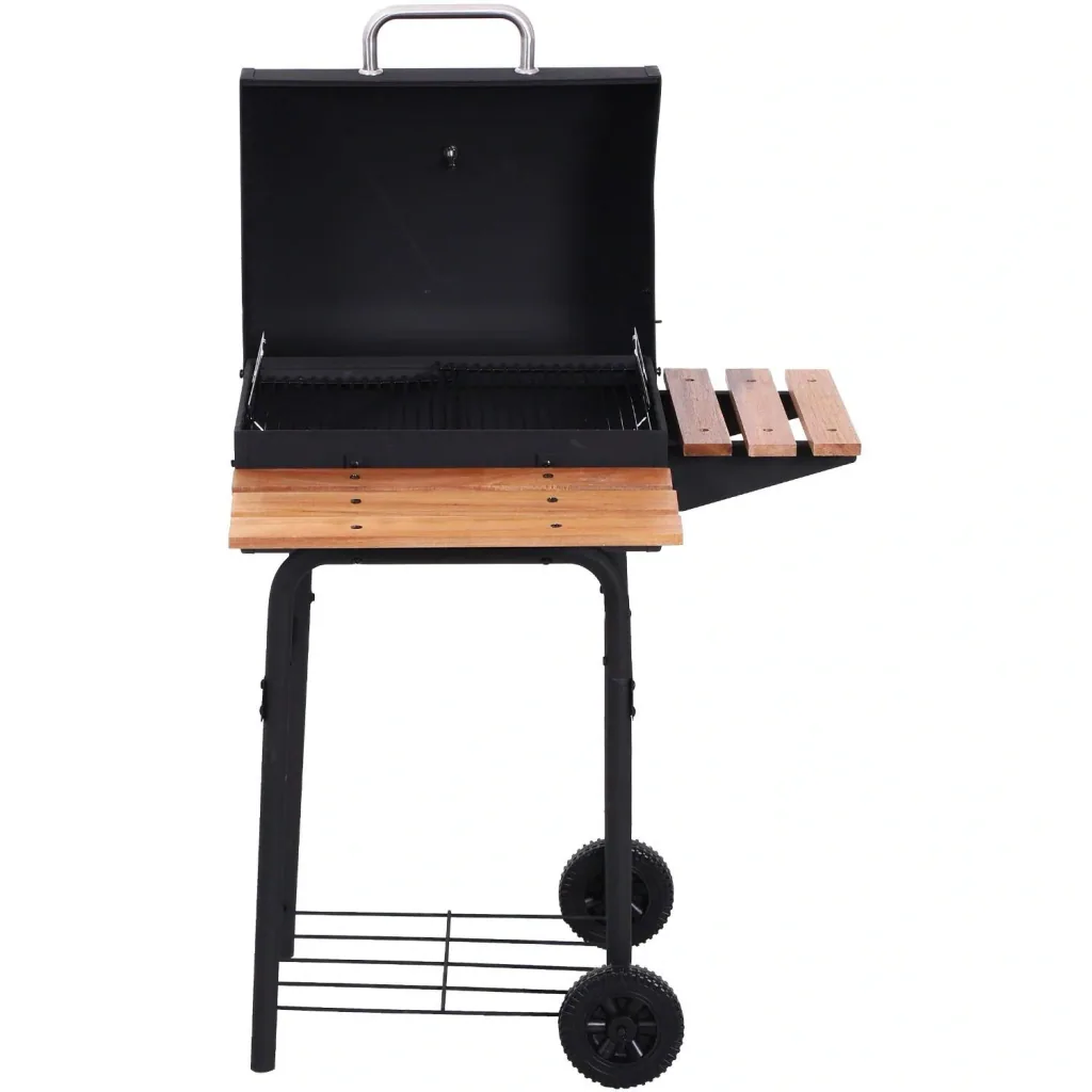 Charcoal grill grill cart grill station stand grill with thermometer 3 x shelves stainless steel black