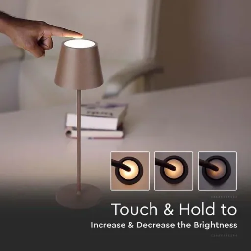 VT-7522 Table Lamp - 3000K - Dimmable via Touch - Rechargeable - Brown - IP54