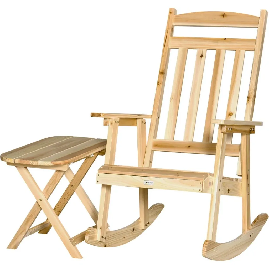 Wooden rocking chair with side table 2-piece rocking chair set with armrests and high backrest