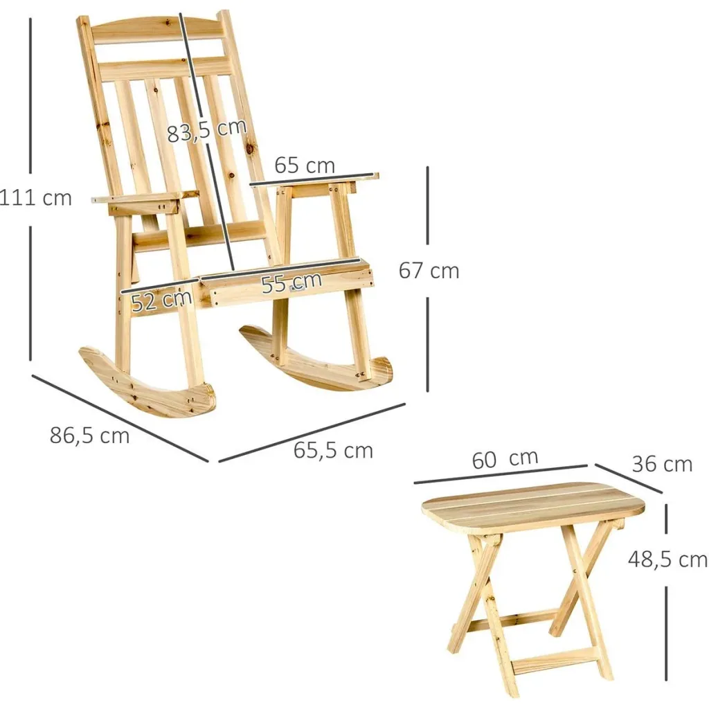 Wooden rocking chair with side table 2-piece rocking chair set with armrests and high backrest