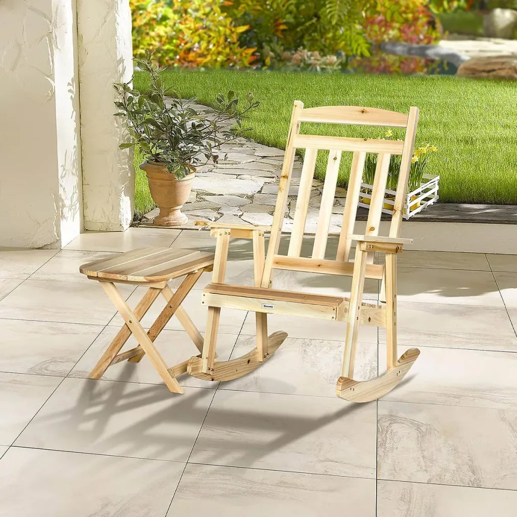 Wooden rocking chair with side table 2-piece rocking chair set with armrests and high backrest