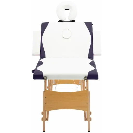 Folding massage table 4 zones wood white and purple