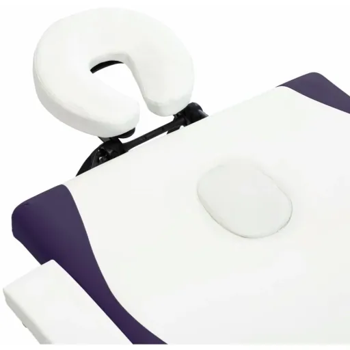 Folding massage table 4 zones wood white and purple