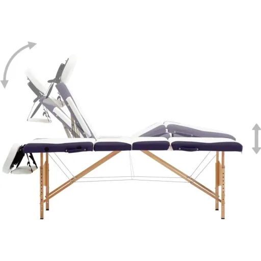 Folding massage table 4 zones wood white and purple