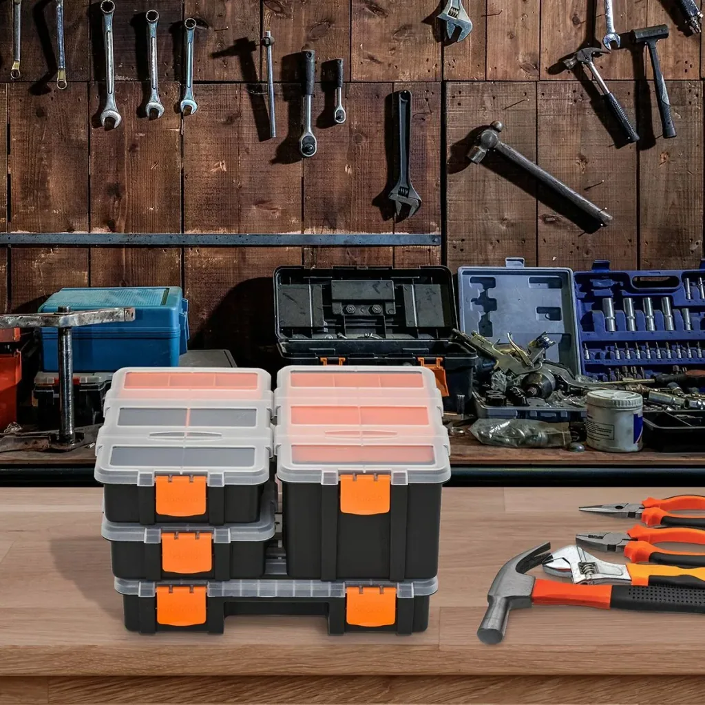 4PCS Tool Storage Box Multifunctional Tool Box Sorting Box Small Parts Magazine Parts Plastic Orange+Black