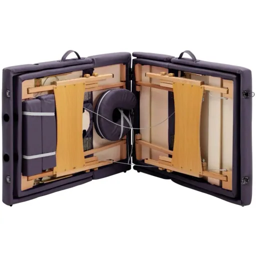 Foldable massage table with 4 zones, wine red wood