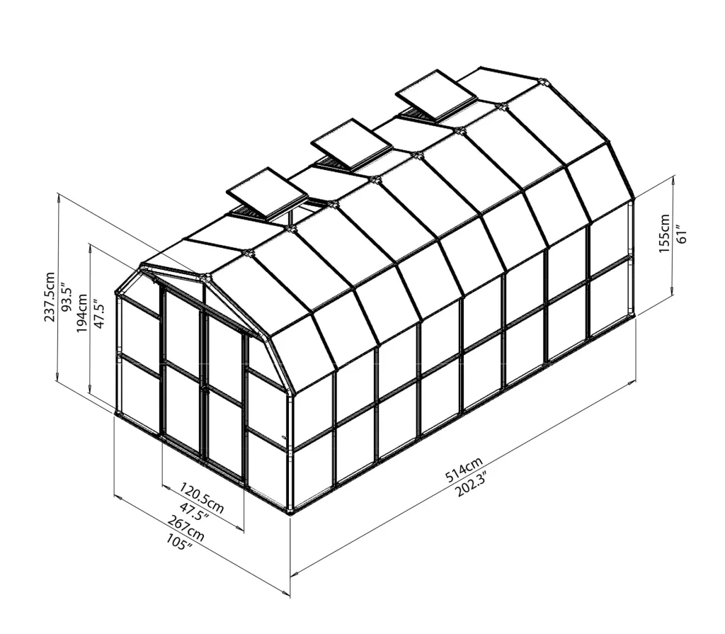 Plastic greenhouse Prestige 48, 267 x 514 x 238 cm