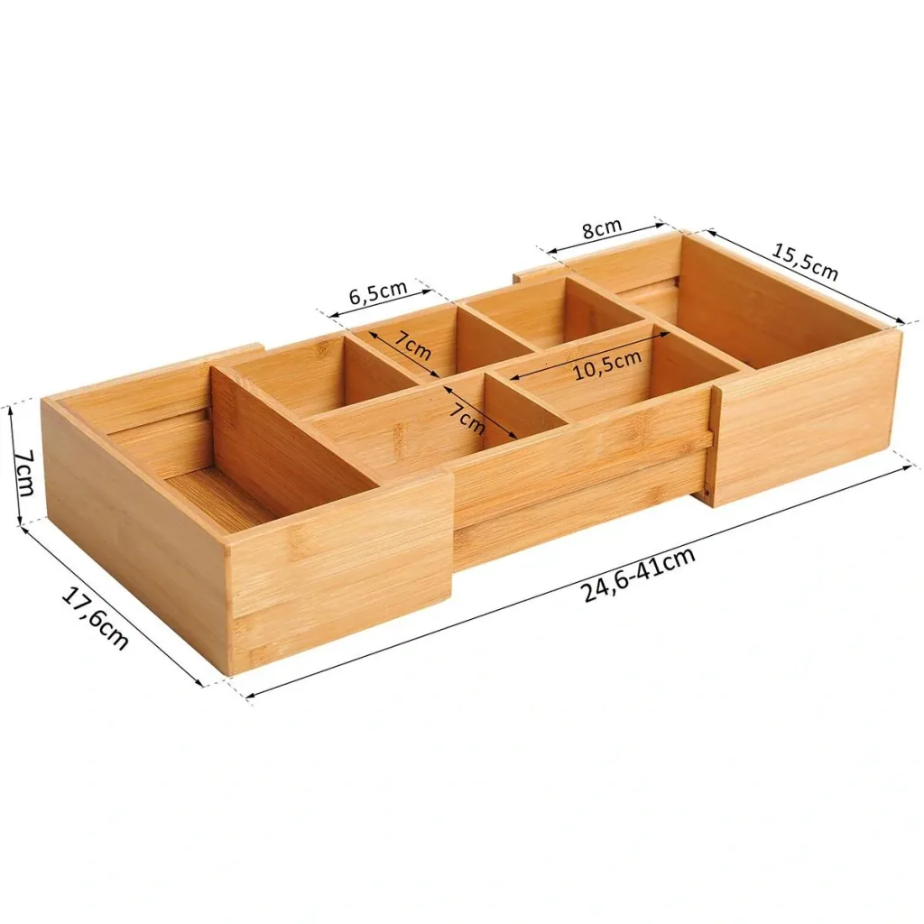 Extendable organizer with 5 to 7 compartments natural