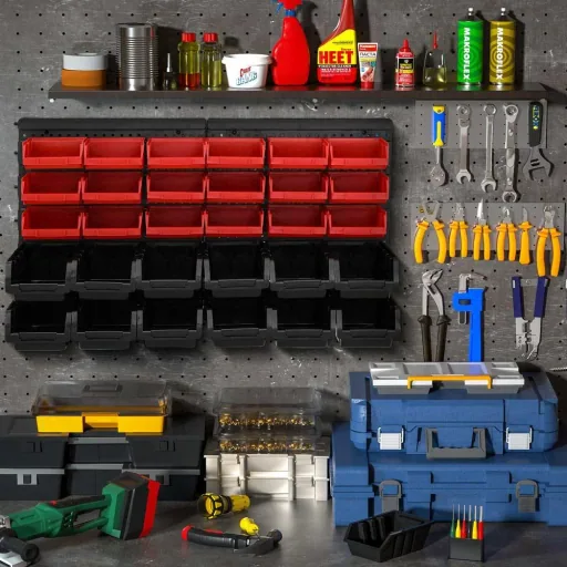 6x tool wall stacking boxes 32 pieces - 2 wall panels 32x38x2 cm