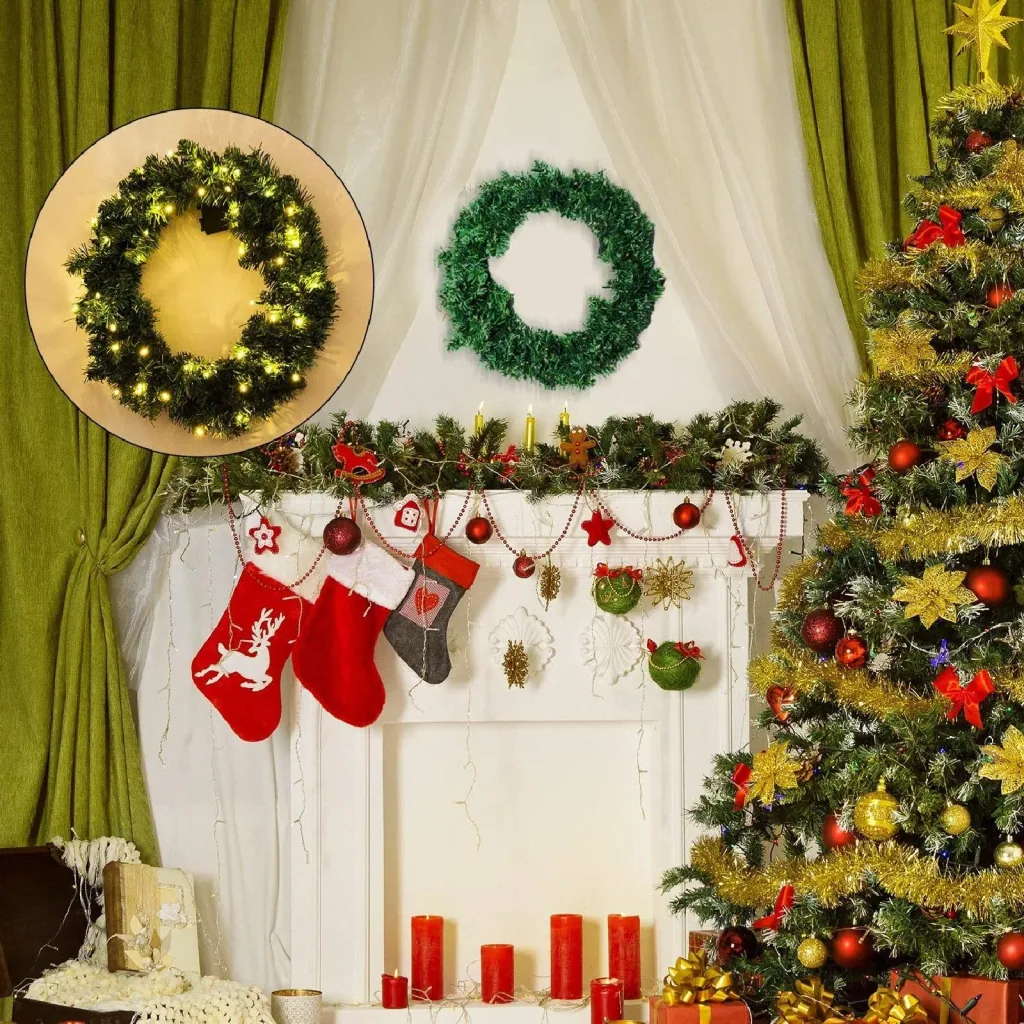 Fir wreath door wreath Christmas wreath with LED 55cm green