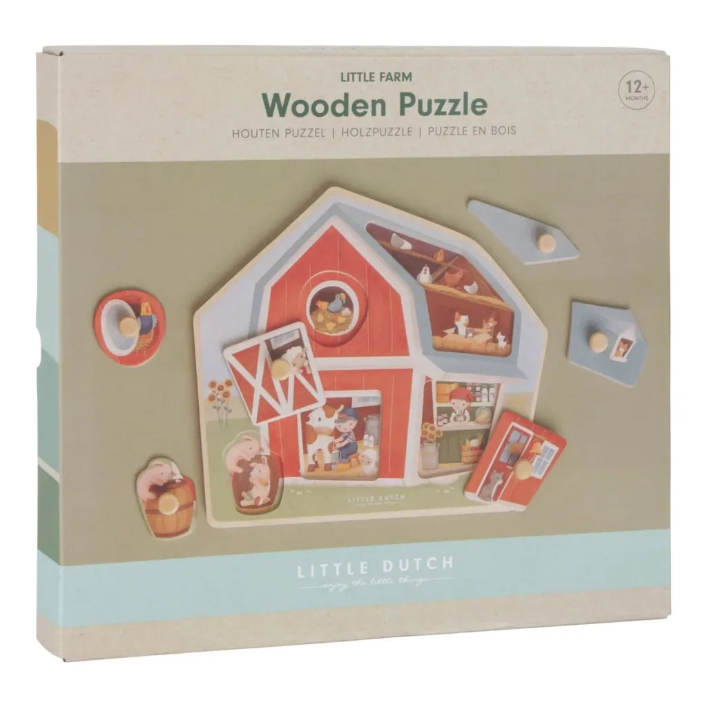 Little Dutch houten puzzel, kinderpuzzel Little Farm - 6 stukjes voor peuters vanaf 1 jaar
