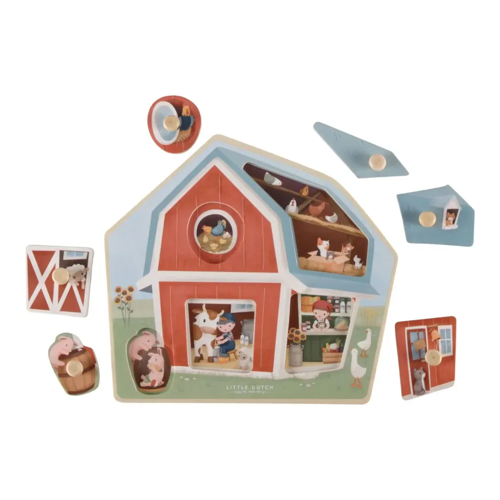 Little Dutch houten puzzel, kinderpuzzel Little Farm - 6 stukjes voor peuters vanaf 1 jaar