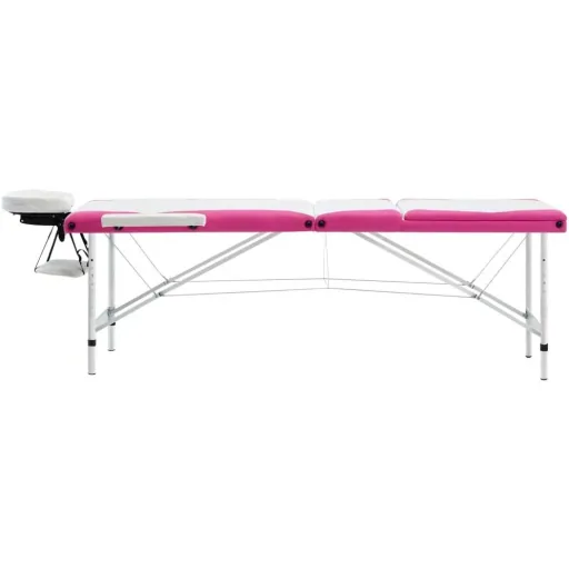 Folding massage table with 3 zones aluminum white and pink