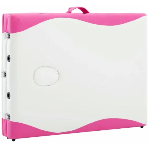 Folding massage table with 3 zones aluminum white and pink