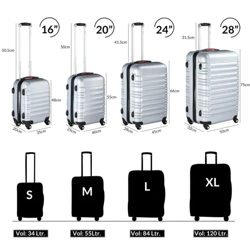 Suitcase set with 4 pieces. S/M/L/XL Baseline Silver