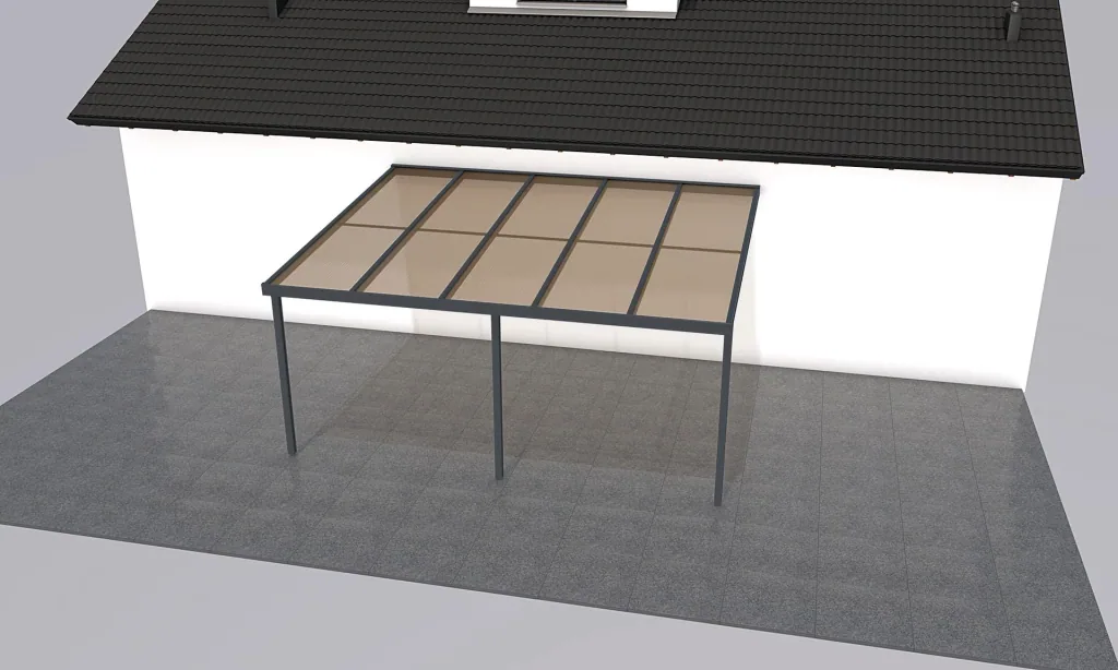 Patio roof Premium, anthracite, 5100 x 4060 mm - Polycarbonate multi-wall sheets 16 mm, bronze