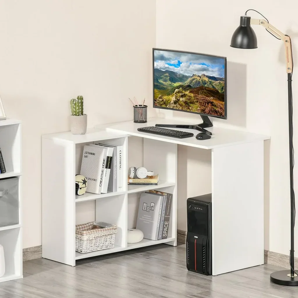 Corner Desk L-shaped Desk Computer Desk PC Laptop Gaming Table Angle Storage Office White 100 x