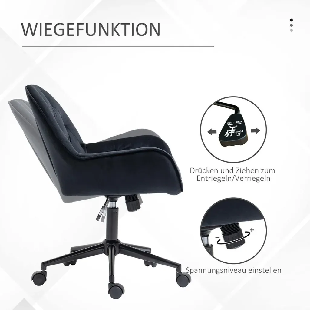 Office chair height adjustable velvety polyester black 60 x 61 x 81-91 cm