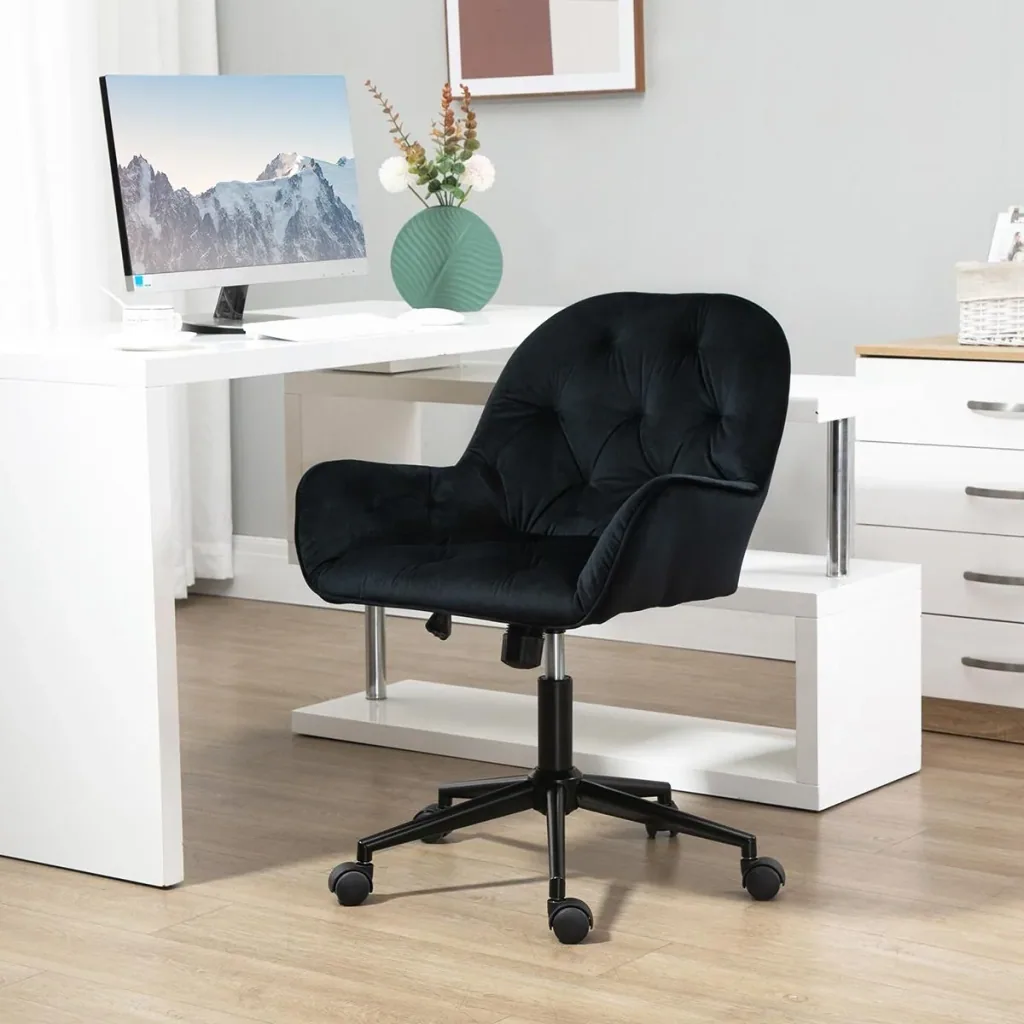 Office chair height adjustable velvety polyester black 60 x 61 x 81-91 cm