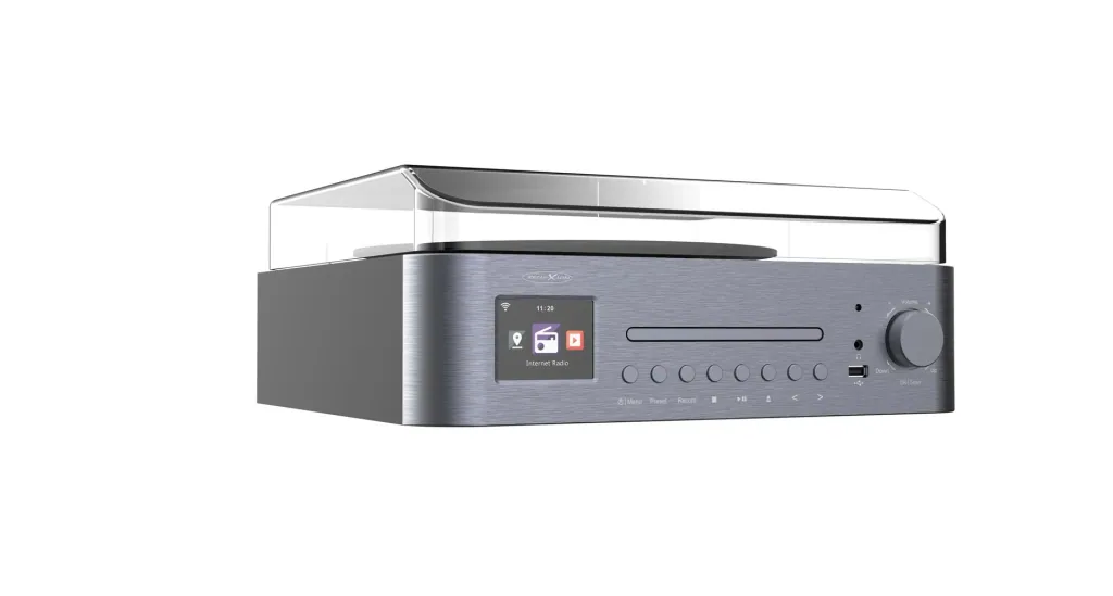 System with record player, internet, FM, DAB+/DAB radio, Bluetooth and MP3 CD player