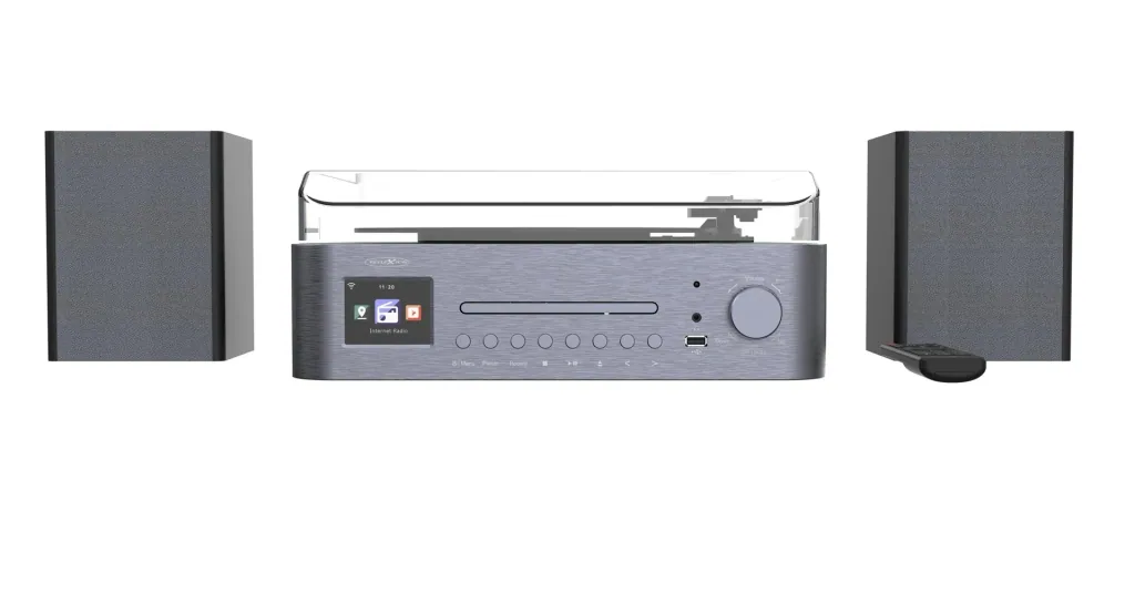 System with record player, internet, FM, DAB+/DAB radio, Bluetooth and MP3 CD player
