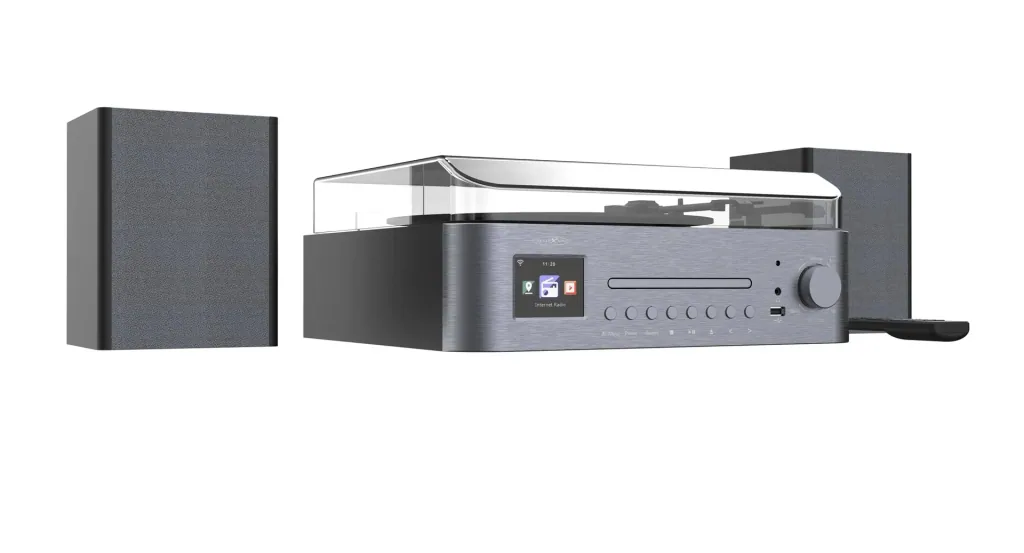 System with record player, internet, FM, DAB+/DAB radio, Bluetooth and MP3 CD player