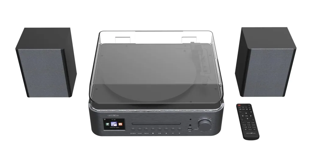 System with record player, internet, FM, DAB+/DAB radio, Bluetooth and MP3 CD player