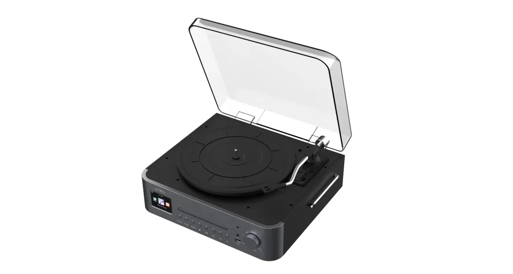 System with record player, internet, FM, DAB+/DAB radio, Bluetooth and MP3 CD player