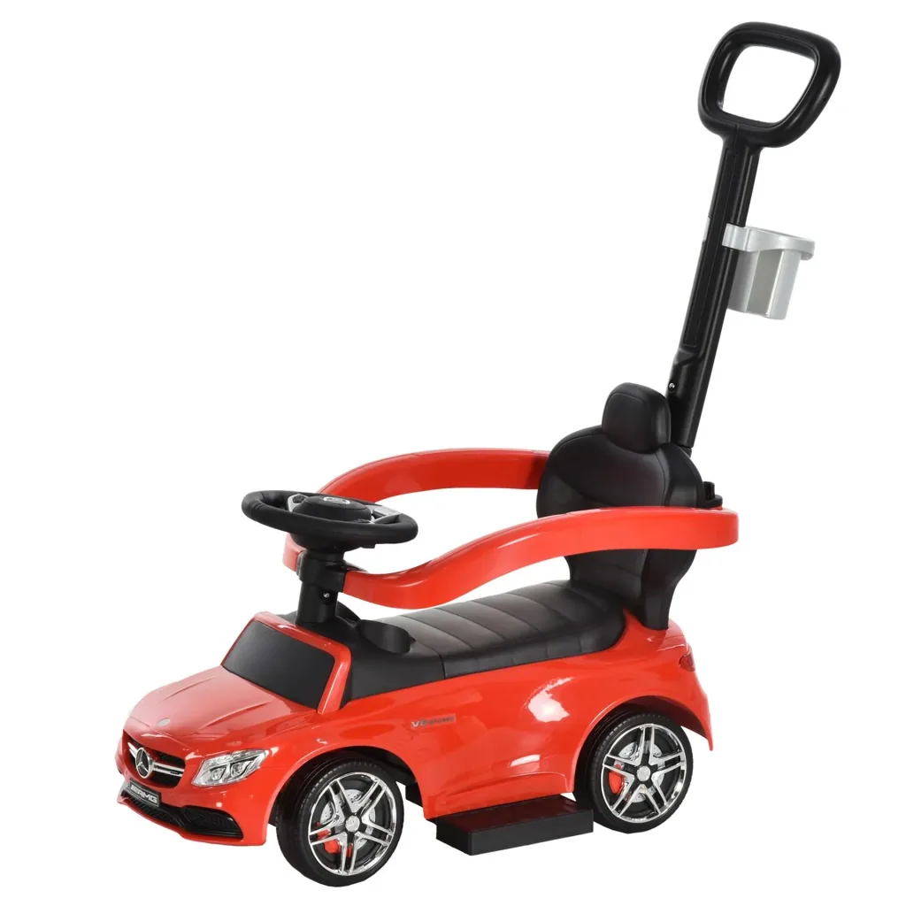 Ride-on car with push and hold bar