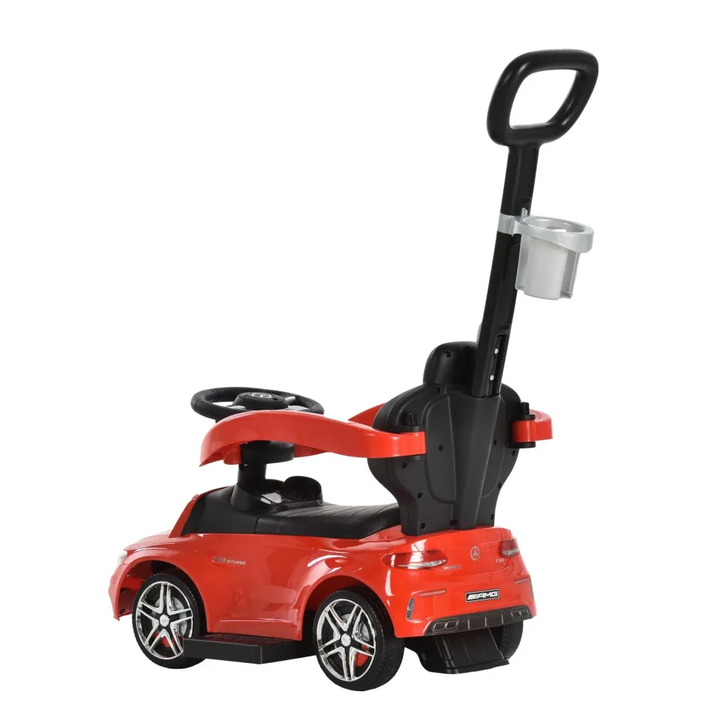 Ride-on car with push and hold bar