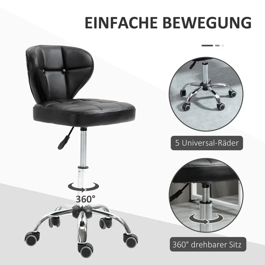 Set of 2 work stools with backrest 72-87 cm height adjustable office dark grey 45 x 47 x 72-87 cm