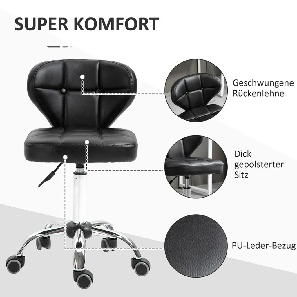 Set of 2 work stools with backrest 72-87 cm height adjustable office dark grey 45 x 47 x 72-87 cm