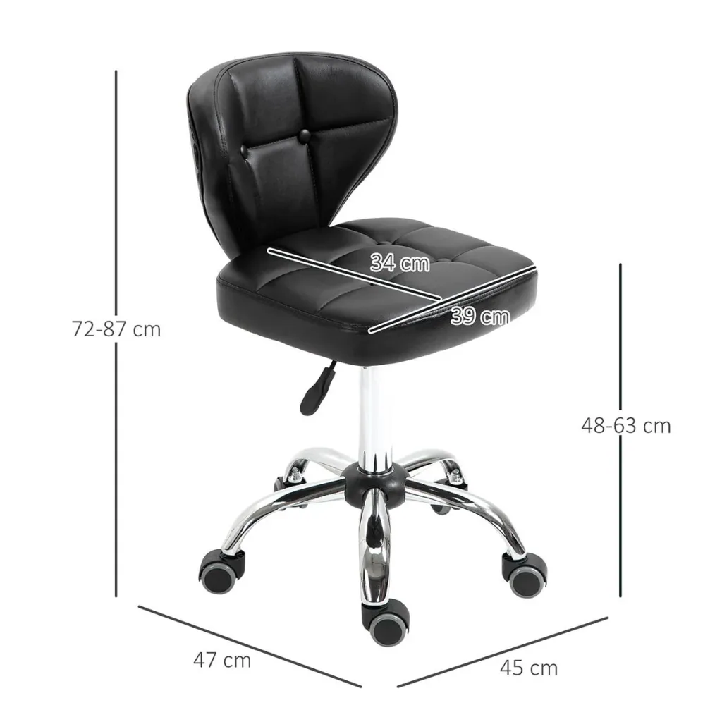 Set of 2 work stools with backrest 72-87 cm height adjustable office dark grey 45 x 47 x 72-87 cm