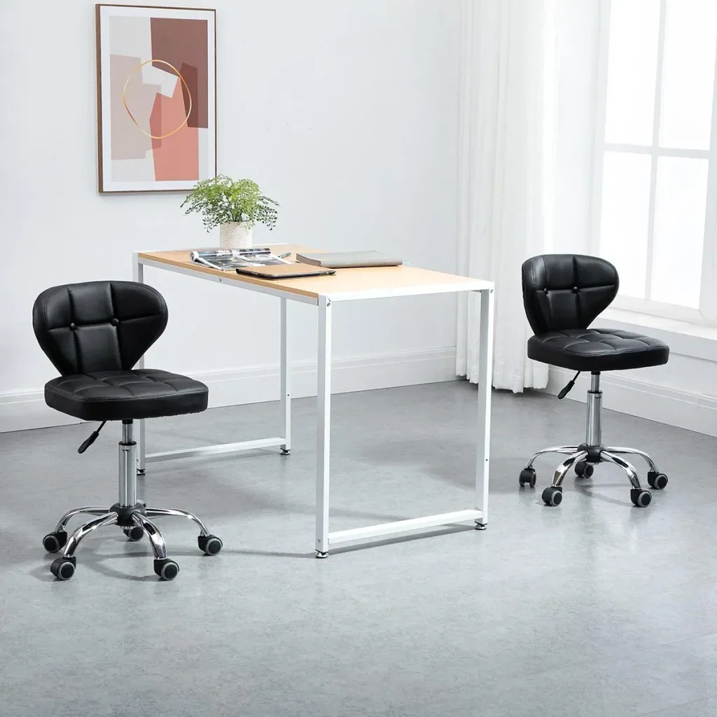 Set of 2 work stools with backrest 72-87 cm height adjustable office dark grey 45 x 47 x 72-87 cm