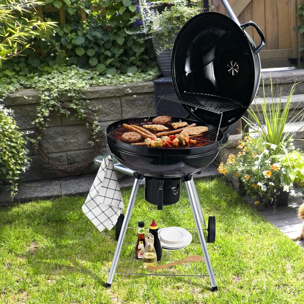 Grill cart charcoal grill standing grill ball grill BBQ round with ash catcher metal black Ø57 x 94 cm