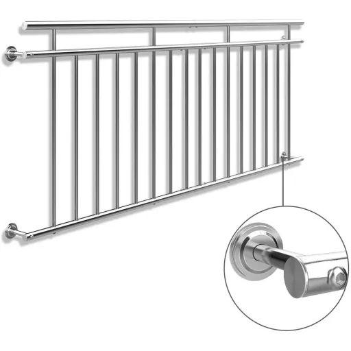 Stainless steel balcony railing 90x225 cm