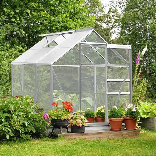 Aluminum greenhouse 5.85m³ with windows and gutter M4