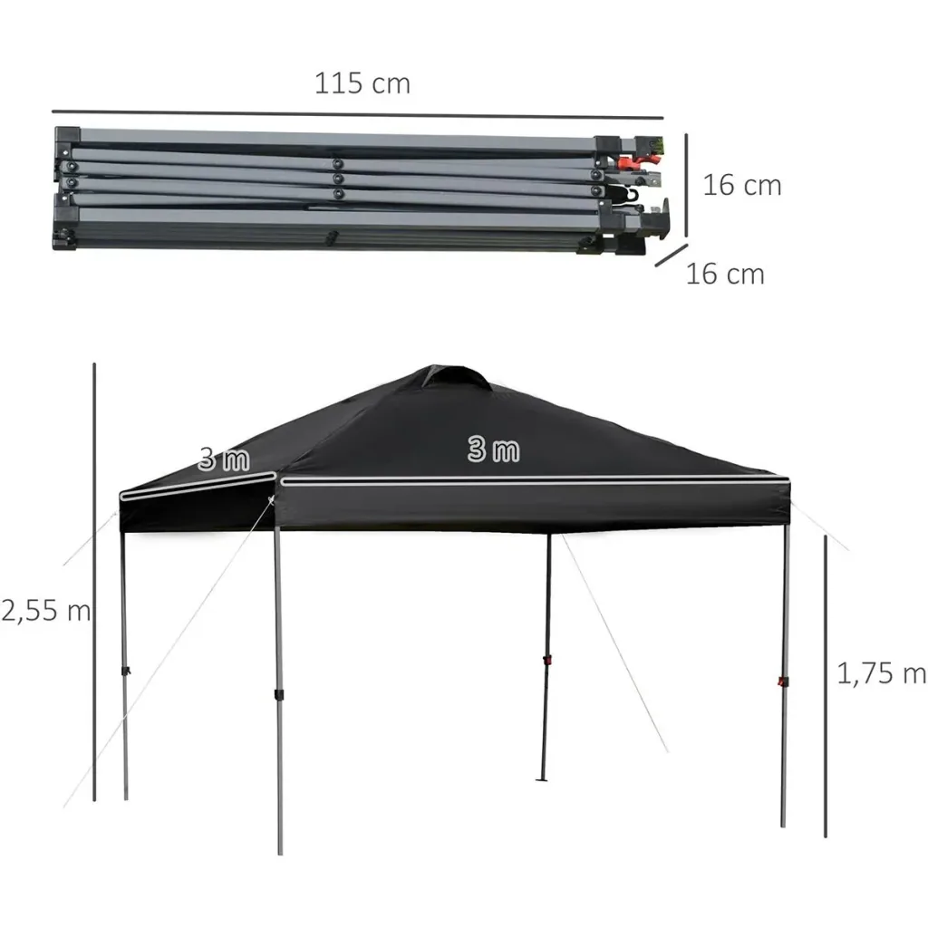 Pop-up gazebo foldable black