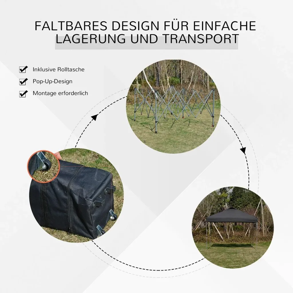 Pop-up gazebo foldable black