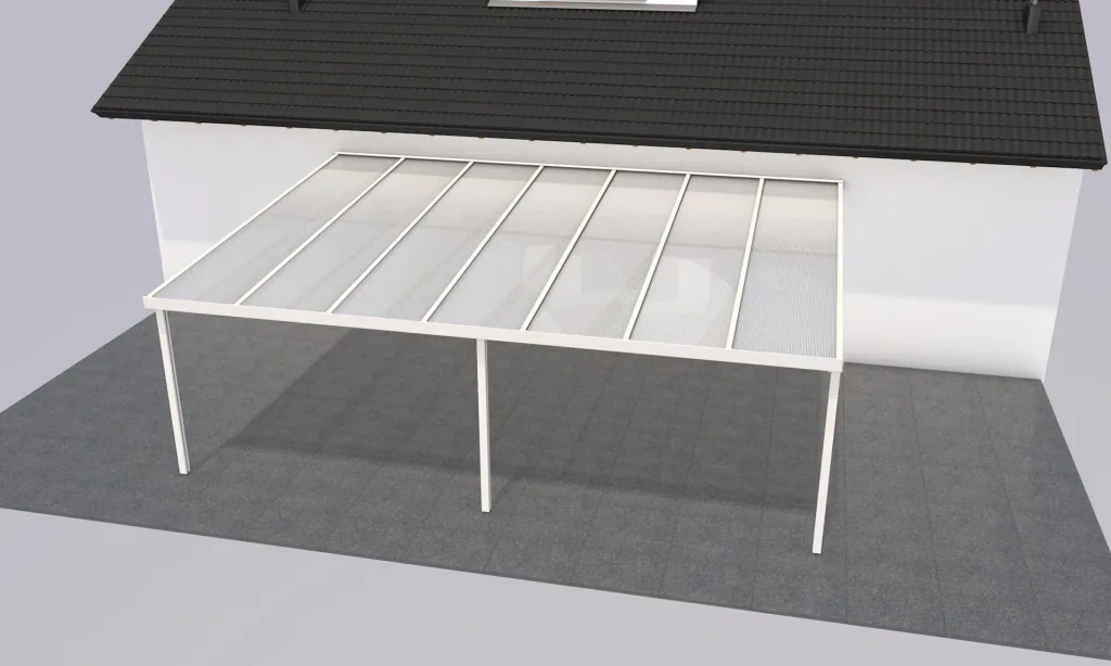 Patio roof Premium, white, 7120 x 5060 mm - Polycarbonate multi-wall sheets 16 mm, white striped