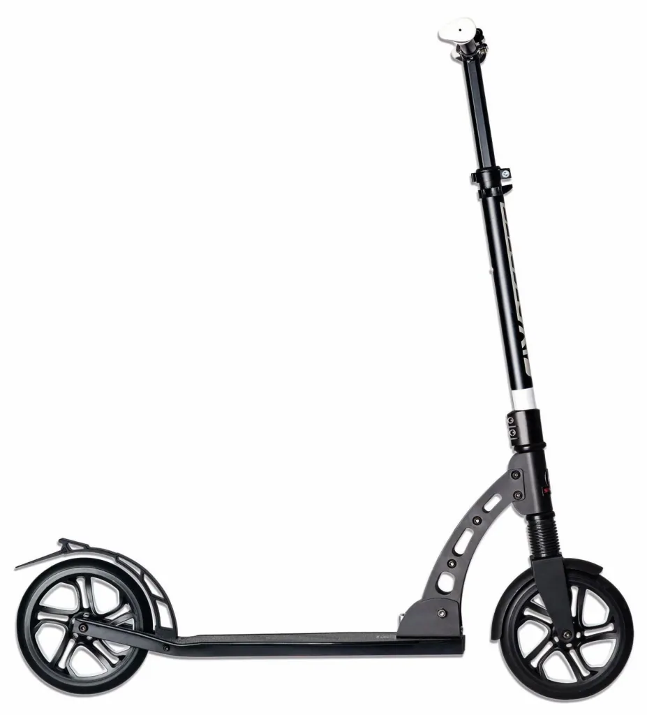 Aluminum scooter with front suspension, folding mechanism, 205 mm, ABEC 7, height adjustable, black