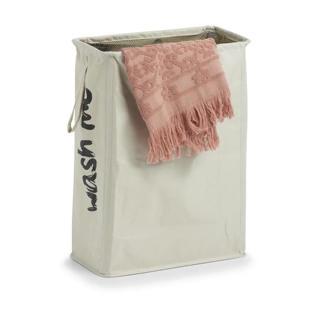Laundry basket "Wash me", polyester, beige