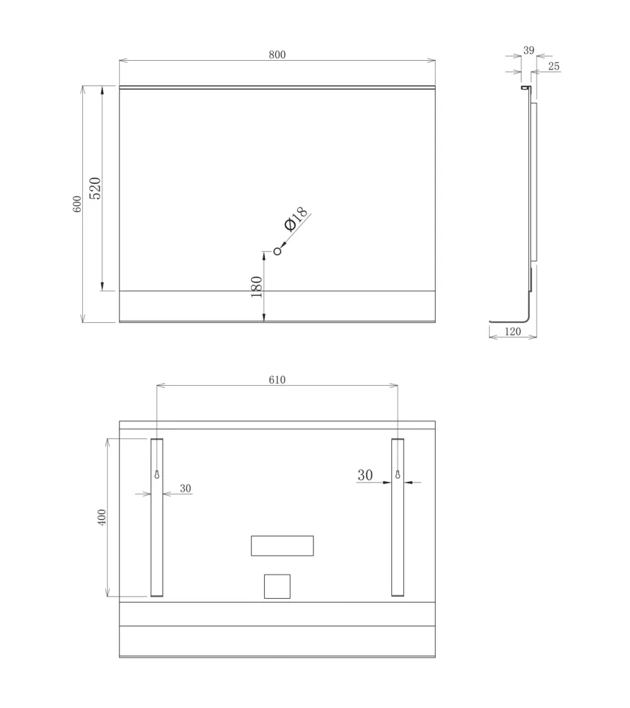 Bathroom mirror with lighting, "Black Home" - 80 x 60 cm - light color neutral white - with practical shelf