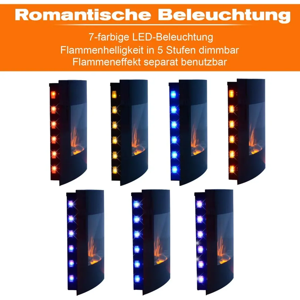 LED electric fireplace with heating function and remote controls, black