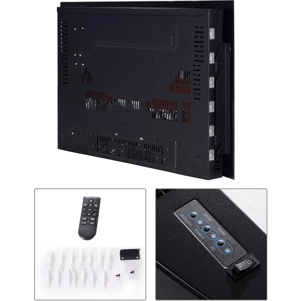 LED electric fireplace with heating function and remote controls, black